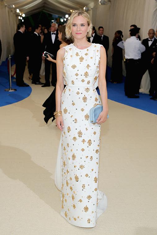 The actress arrived at the Met Gala wearing this elegant and sophisticated Prada dress.