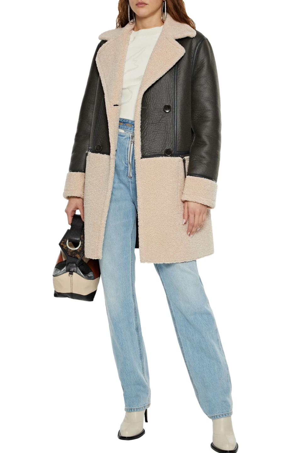 DKNY Double-Breasted Paneled Faux Shearling Coat (Photo via The Outnet)