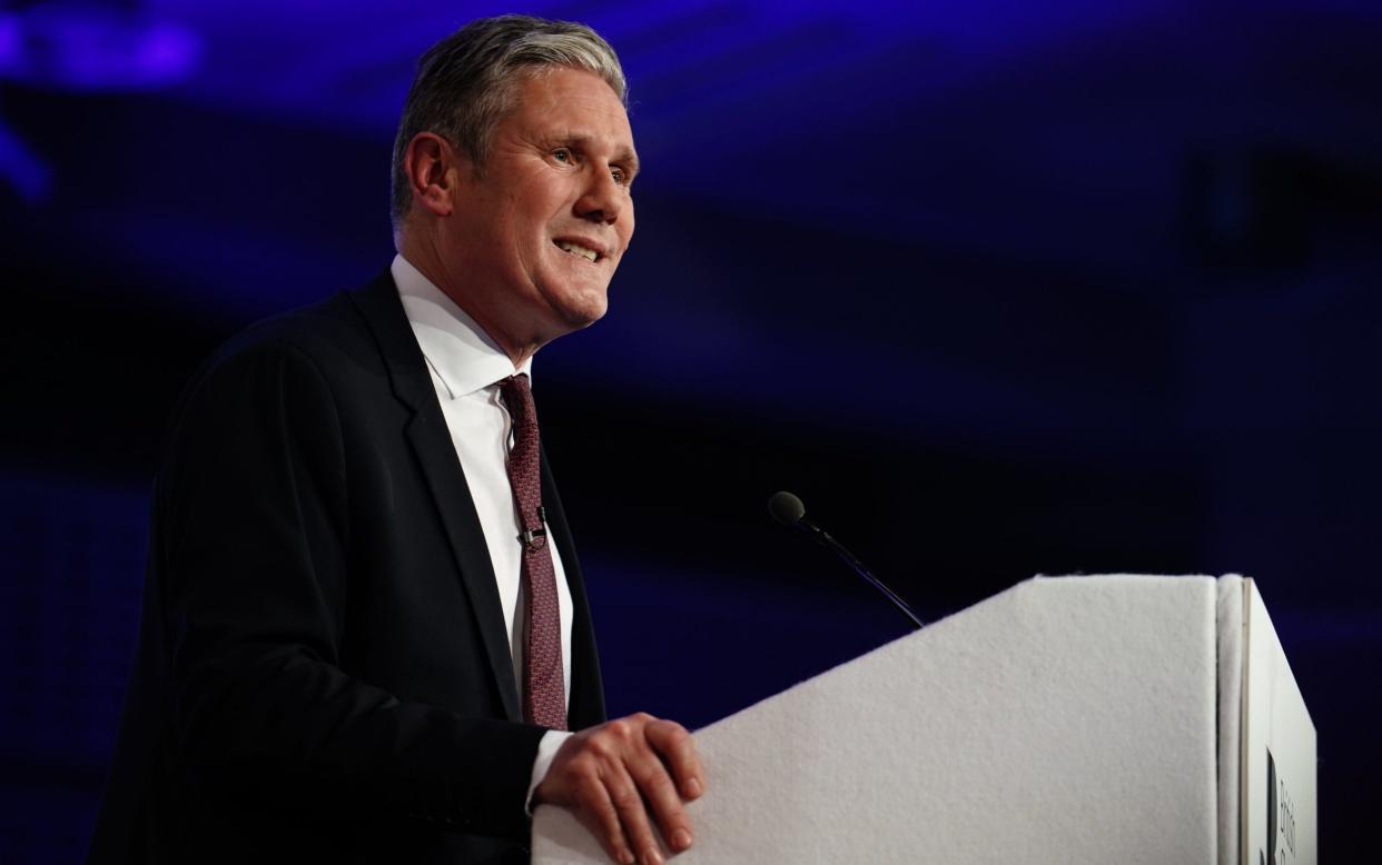 Sir Keir Starmer, the Labour leader, is pictured addressing a business conference in London on May 17 - Jordan Pettitt/PA