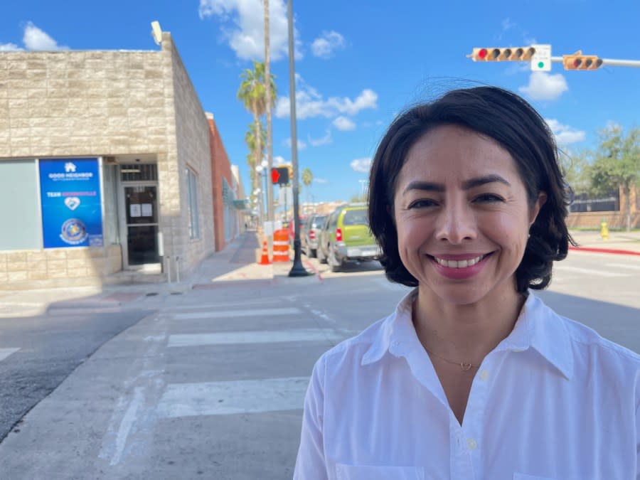 Astrid Dominguez is executive director of the nonprofit Good Neighbor Settlement House, which helps to run the Welcome Center in Brownsville, Texas, for migrants. (Sandra Sanchez/Border Report)