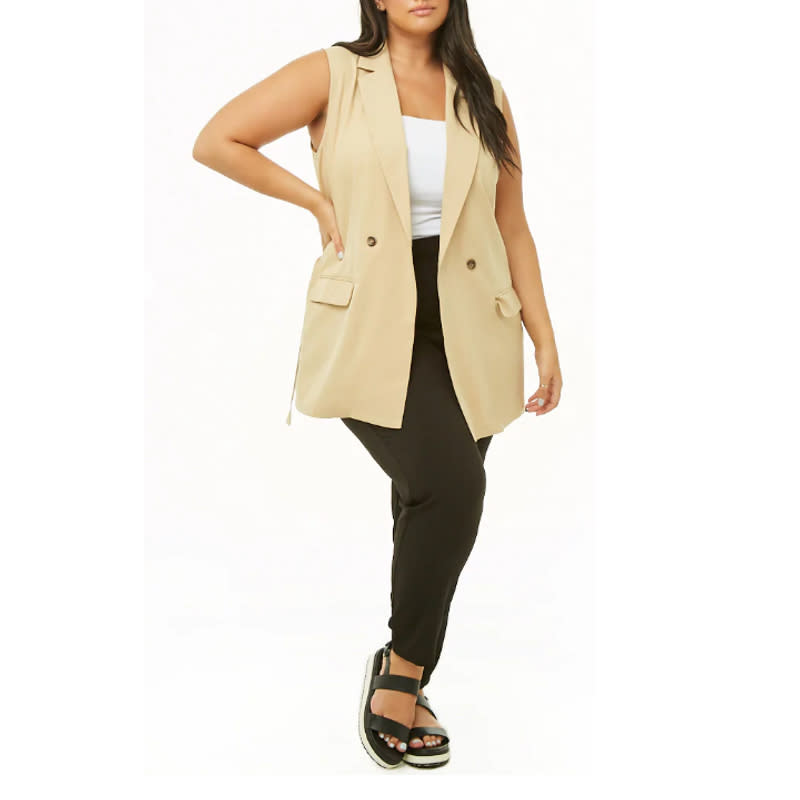 <a rel="nofollow noopener" href="https://www.forever21.com/us/shop/catalog/product/plus/plus-size-new-arrivals/2000307666?utm_source=cj&utm_medium=affiliate&utm_campaign=2753438&utm_content=3550561&utm_term=12294392&cj_pub_sid=&cjevent=a6430ef895ad11e882ef02440a240613" target="_blank" data-ylk="slk:Plus Size Longline Double-Breasted Vest, Forever 21, $42We may not be able to marry a prince like Meghan Markle, but we can at least channel the duchess in our attire. This double-breasted vest is the perfect layering piece for all seasons.;elm:context_link;itc:0;sec:content-canvas" class="link ">Plus Size Longline Double-Breasted Vest, Forever 21, $42<p><span>We may not be able to marry a prince like Meghan Markle, but we can at least channel the duchess in our attire. This double-breasted vest is the perfect layering piece for all seasons. </span></p> </a><p> <strong>Related Articles</strong> <ul> <li><a rel="nofollow noopener" href="http://thezoereport.com/fashion/style-tips/box-of-style-ways-to-wear-cape-trend/?utm_source=yahoo&utm_medium=syndication" target="_blank" data-ylk="slk:The Key Styling Piece Your Wardrobe Needs;elm:context_link;itc:0;sec:content-canvas" class="link ">The Key Styling Piece Your Wardrobe Needs</a></li><li><a rel="nofollow noopener" href="http://thezoereport.com/living/entertaining/jennifer-anistons-healthy-margarita-recipe-next-happy-hour-needs/?utm_source=yahoo&utm_medium=syndication" target="_blank" data-ylk="slk:Jennifer Aniston's Healthy Margarita Recipe Is What Your Next Happy Hour Needs;elm:context_link;itc:0;sec:content-canvas" class="link ">Jennifer Aniston's Healthy Margarita Recipe Is What Your Next Happy Hour Needs</a></li><li><a rel="nofollow noopener" href="http://thezoereport.com/living/wellness/20-minute-rule-successful-women-swear/?utm_source=yahoo&utm_medium=syndication" target="_blank" data-ylk="slk:The 20-Minute Rule Successful Women Swear By;elm:context_link;itc:0;sec:content-canvas" class="link ">The 20-Minute Rule Successful Women Swear By</a></li> </ul> </p>