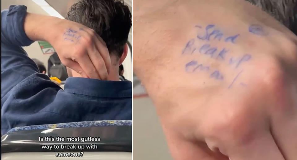 TikTok showing a message written on a hand.