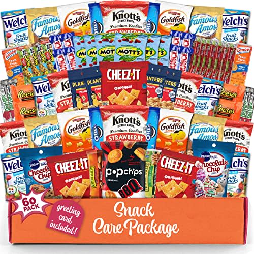 Snack box care package Variety Pack snack pack(60 Count)candy Fathers Day Gift Basket for Kids Adults Teens Family College Student - Crave Food Birthday Arrangement Candy Chips Cookies