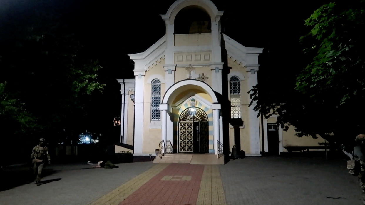  A view shows the Orthodox Holy Assumption Cathedral after an attack by gunmen in Makhachkala in the region of Dagestan, Russia. 