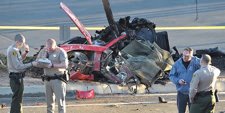 The scene of the crash that left actor Paul Walker dead. Photo: AP