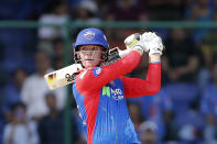 Delhi Capitals' Jake Fraser-McGurk bats during the Indian Premier League cricket match between Delhi Capitals and Mumbai Indians in New Delhi, India, Saturday, April 27, 2024. (AP Photo/Surjeet Yadav)