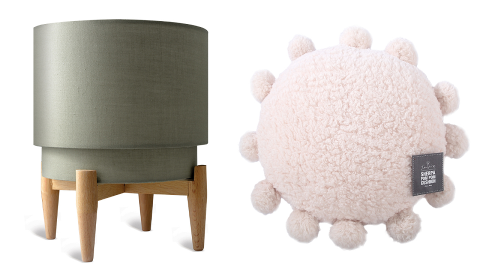 woolworths desk lamp and pom pom sherpa pillow