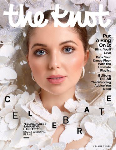 <p>Lauren Dukoff</p> Samantha Hanratty of the cover of The Knot's winter issue