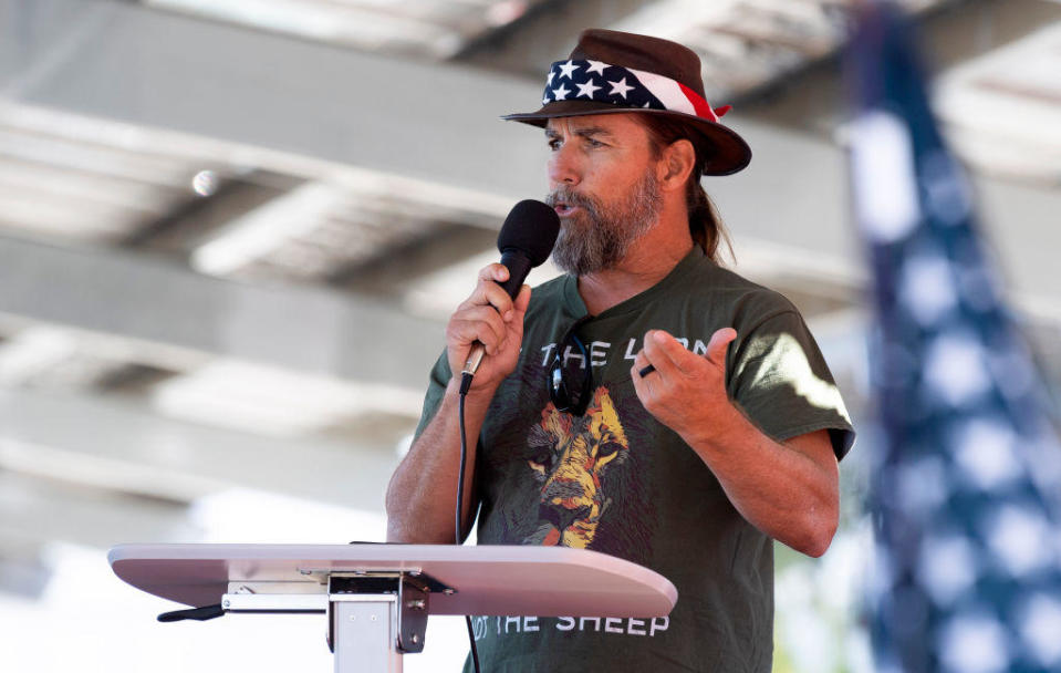 Alan Hostetter speaks during a pro-Trump rally in Santa Ana, California, on Monday, Nov. 9, 2020. / Credit: Paul Bersebach/MediaNews Group/Orange County Register via Getty Images