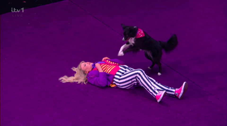 Lucy Heath and her border collie on stage. (ITV screenshot)