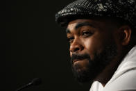Philadelphia Eagles' Brandon Graham pauses during a news conference at the NFL football team's training facility, Thursday, Feb. 2, 2023, in Philadelphia. The Eagles are scheduled to play the Kansas City Chiefs in Super Bowl LVII on Sunday, Feb. 12, 2023. (AP Photo/Matt Slocum)