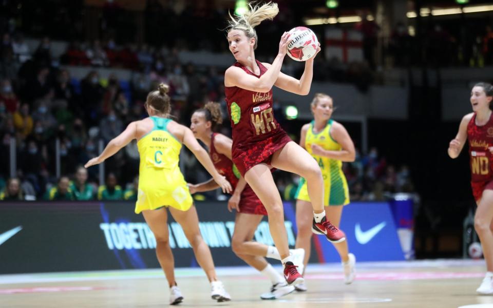 Natalie Metcalf of Vitality Roses in action during the 2022 Netball Quad Series match Final between Australia - Getty Images