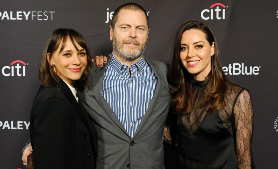 Rashida Jones, Nick Offerman and Aubrey Plaza | Michael Bulbenko for The Paley Center for Media