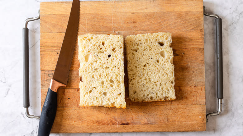 Focaccia sliced in half