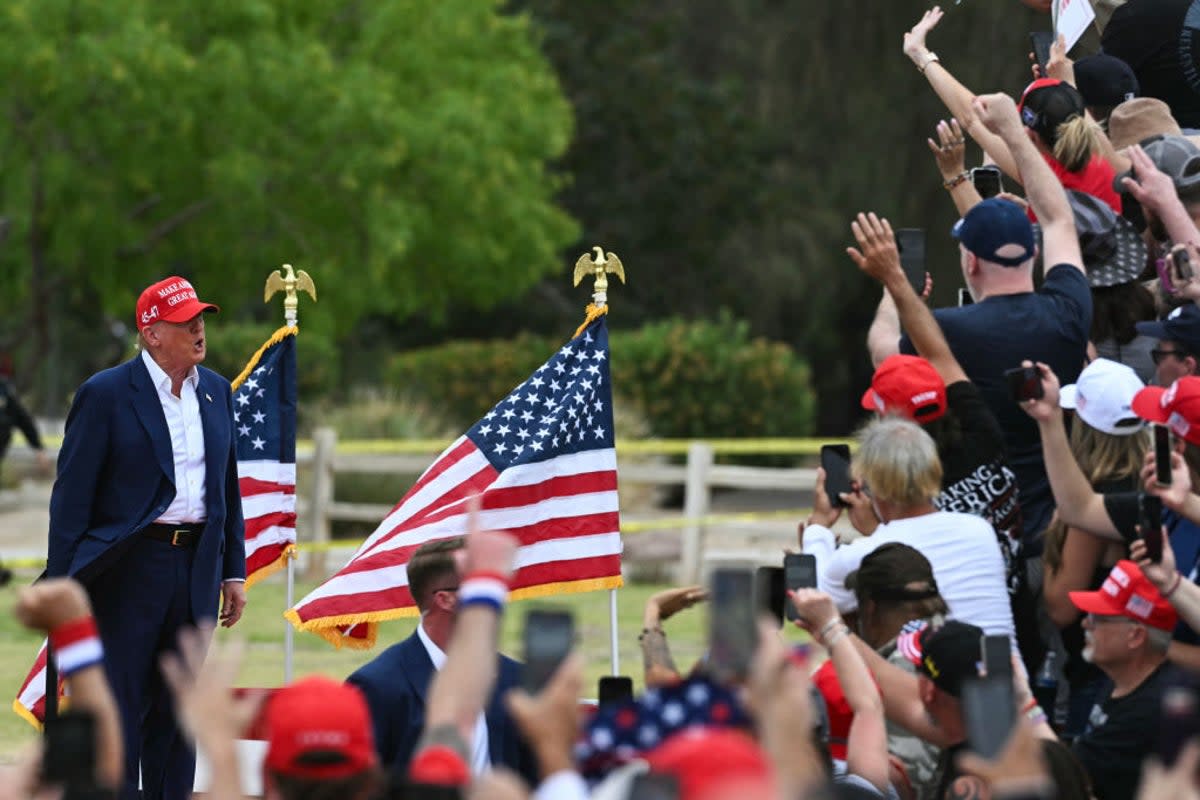 Donald Trump speaks at a campaign rally in Nevada on 9 June 2024 (AFP via Getty Images)