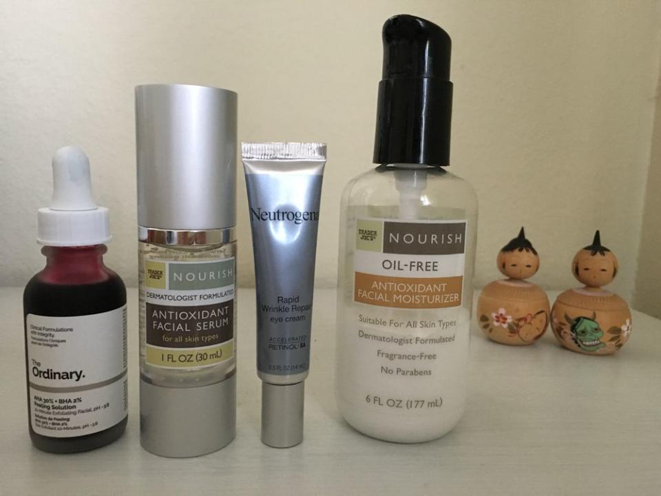 One HG editor describes her daily beauty routine, which includes lots of Trader Joe's skin care products. Here's what she thinks of them.