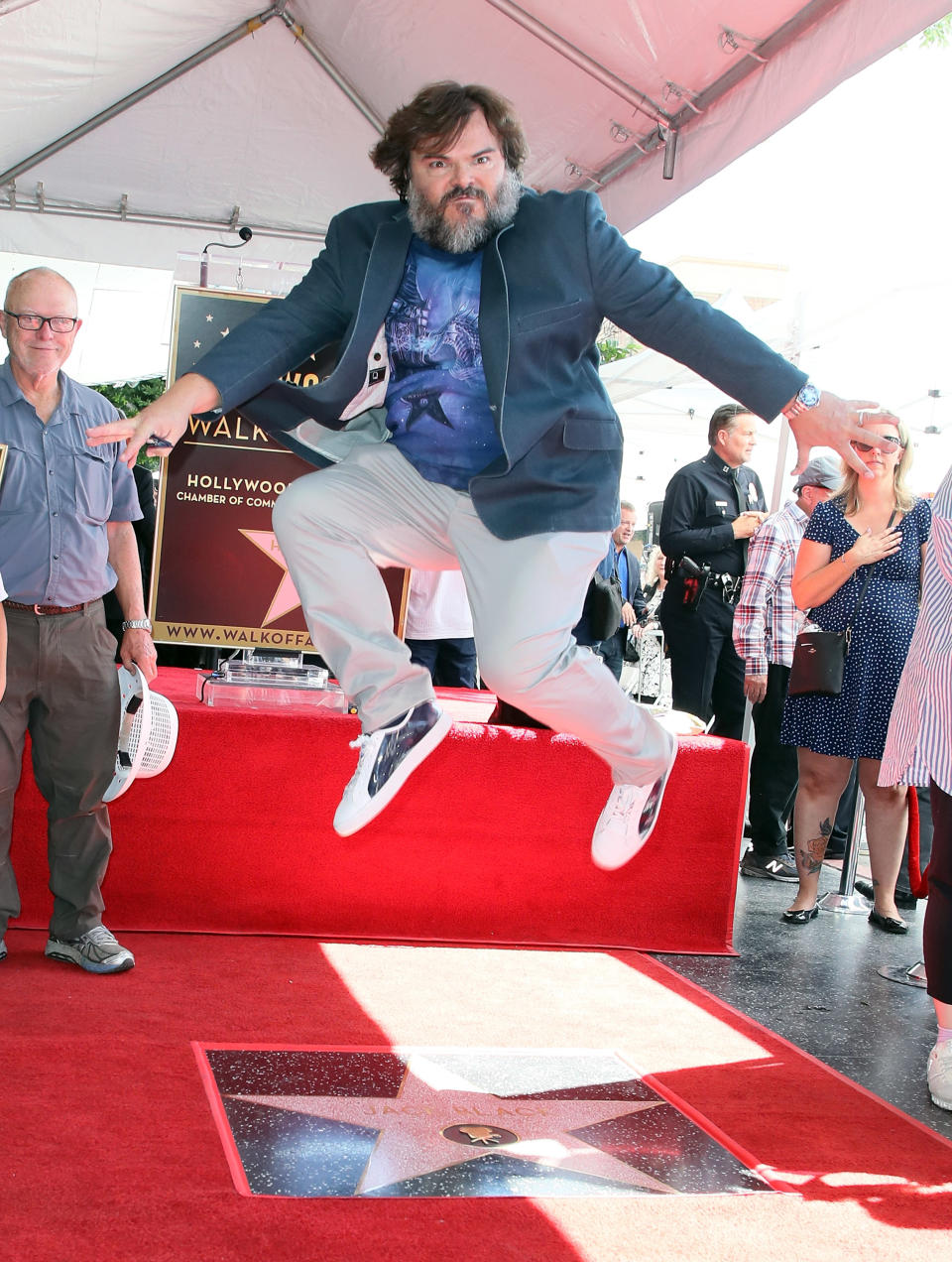 Black jumped for joy over his star on the Hollywood Walk of Fame. (Photo: David Livingston/Getty Images)