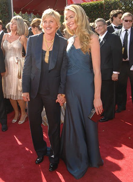 <b>Ellen Degeneres & Portia de Rossi </b><br><br>We'll probably never see Ellen and Portia - the cutest darn couple on the planet (scientific fact) - in matching girly girl dresses. Ellen prefers dandy suits to Portia's glam gowns for the red carpet, but they usually find a way to color-coordinate their looks like they did at the 2007 Emmy Awards.<br><br>All images © Getty