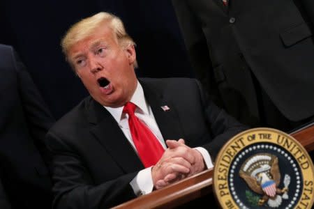 U.S. President Donald Trump speaks during a signing ceremony for a presidential memorandum focused on sending more water to farmers in California's Central Valley, at a conference center in Scottsdale, Arizona, U.S., October 19, 2018. REUTERS/Jonathan Ernst