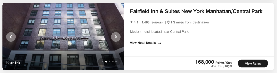 Fairfield Inn & Suites booking for 168,000 points