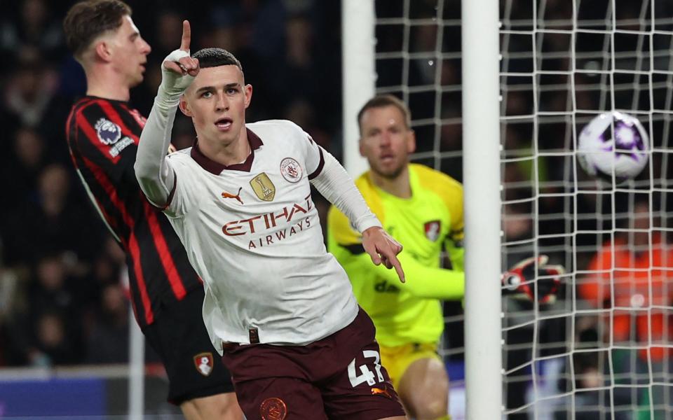 Phil Foden turns to the City fans to celebrate