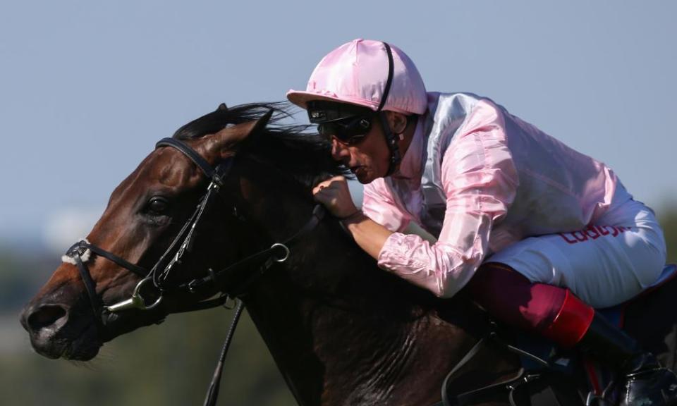 Too Darn Hot and Frankie Dettori win the Solario Stakes Race at Sandown