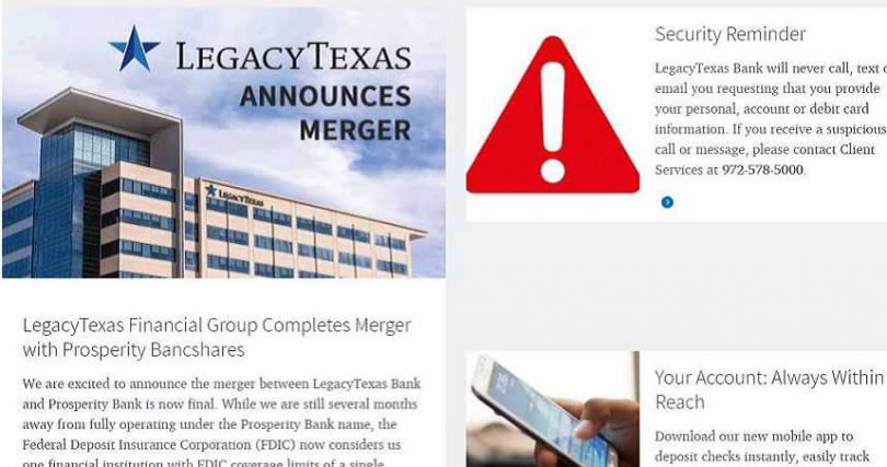 LegacyTexas Bank行員操作失誤，將3700萬美金匯入錯誤帳號。（圖／LegacyTexas Bank官網）