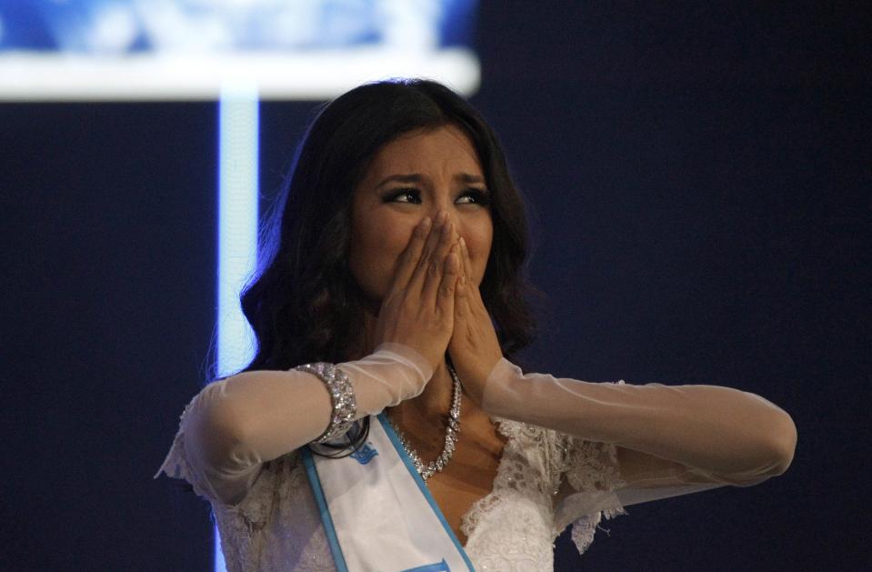 Philippines' Mutya Johanna Datul is noticeably surprised after being called the Miss Supranational. She is the first Filipina to be sent to the 5-year-old pageant. REUTERS/Vasily Fedosenko