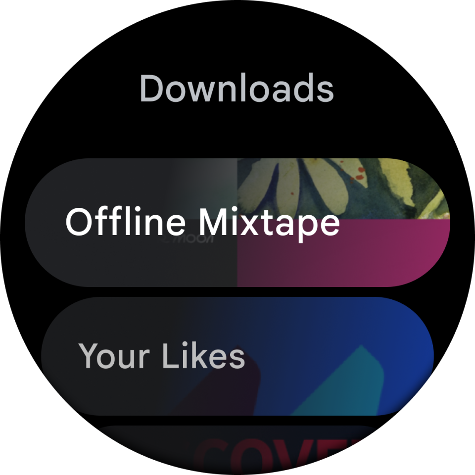 The new Wear OS 2021 YouTube Music app. Screenshot of the YouTube Music app on the new Wear OS, showing an 