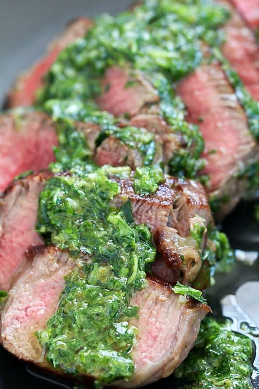 <p>Yummy Healthy Easy</p><p>A delicious meal that looks too fancy to be ready in about 30 minutes.</p><p><strong>Get the recipe:</strong> <a href="https://www.yummyhealthyeasy.com/beef-medallions-chimichurri-sauce/" rel="nofollow noopener" target="_blank" data-ylk="slk:Beef Medallions with Chimichurri Sauce;elm:context_link;itc:0;sec:content-canvas" class="link "><strong>Beef Medallions with Chimichurri Sauce</strong></a></p>