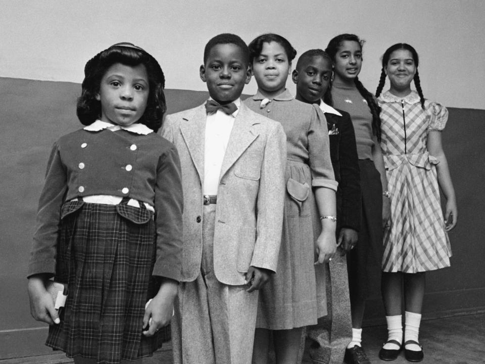 Portrait of the children involved in the landmark Civil Rights lawsuit 'Brown V. Board of Education,' which challenged the legality of American public school segregation, Topeka, Kansas, 1953.