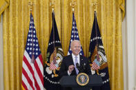 President Joe Biden speaks about COVID-19 vaccine requirements for federal workers in the East Room of the White House in Washington, Thursday, July 29, 2021. (AP Photo/Susan Walsh)