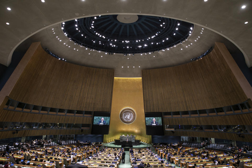 Philippines' Foreign Secretary Teodoro Locsin Jr. addresses the 74th session of the United Nations General Assembly at the U.N. headquarters Saturday, Sept. 28, 2019. (AP Photo/Jeenah Moon)