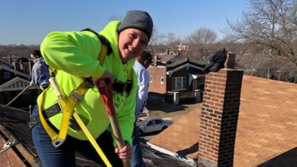 Bernadette Corbeil, founder of Artemis Construction Group, doing a roof tear off in February 2020. - Courtesy Bernadette Corbeil