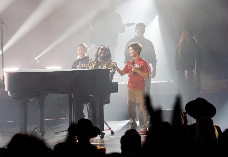 Blessing Offor performs with the Covenant School choir at the K-Love Fan Awards at the Grand Ole Opry on May 28, 2023; Nashville, TN, USA;  Mandatory Credit: Sarah White-The Tennessean