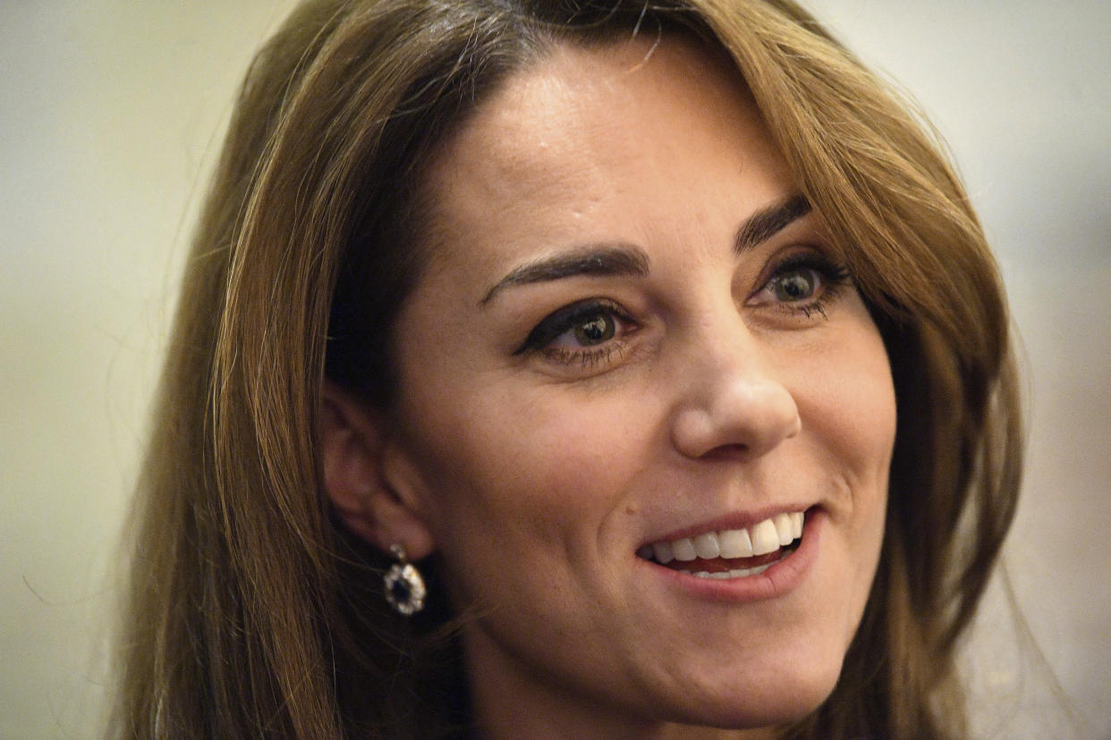 Kate, the Duchess of Cambridge attends the launch of the National Emergencies Trust with Britain's Prince William, at St Martin-in-the-Fields in Trafalgar Square, London, Thursday, Nov. 7, 2019. The National Emergencies Trust is an independent charity which will provide an emergency response to disasters in the UK. (Victoria Jones/Pool Photo via AP)