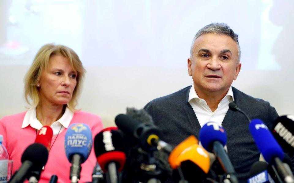 Novak Djokovic parents during the press conference (AFP via Getty Images)