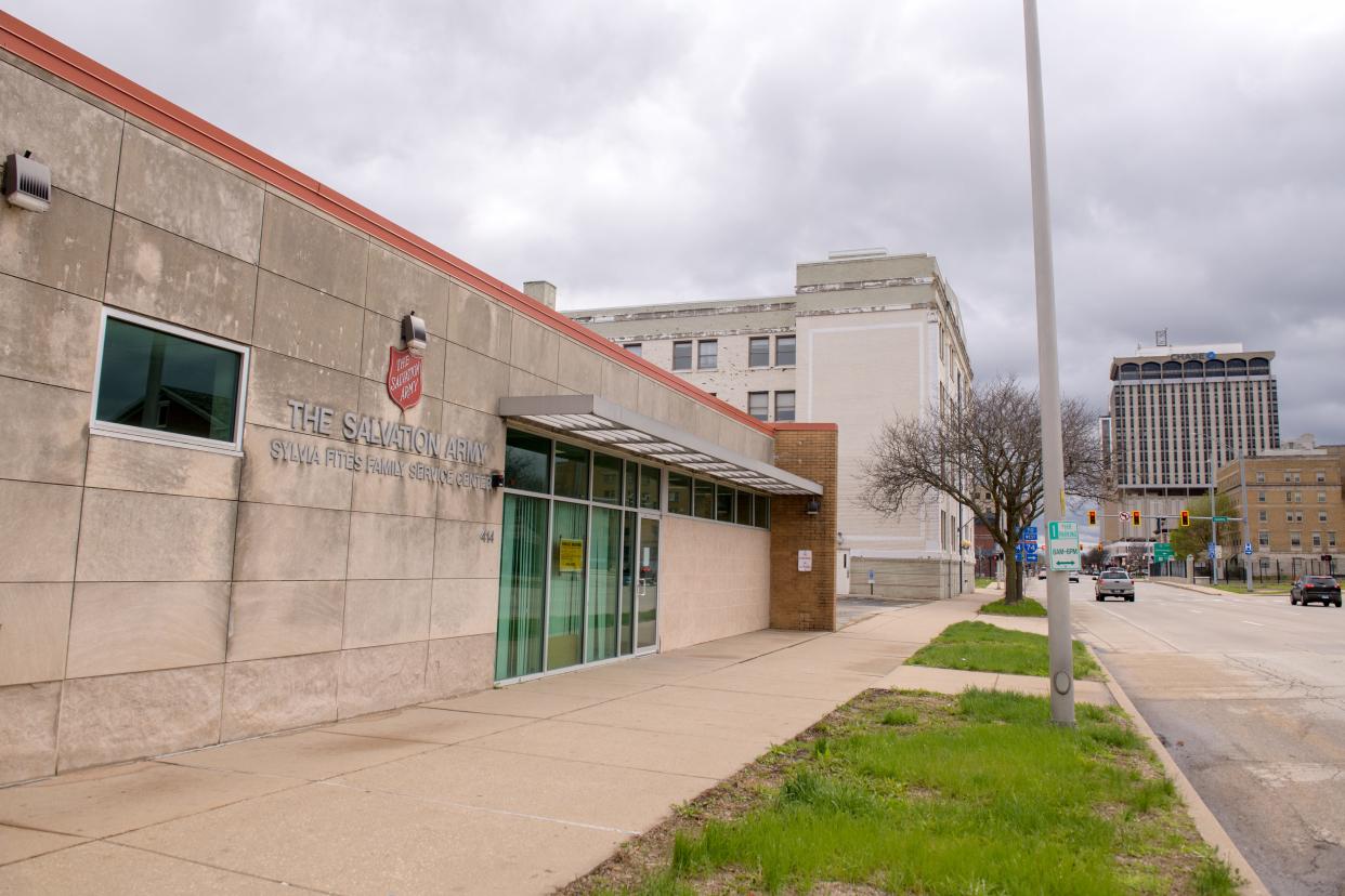 Plans call for the Salvation Army Sylvia Fites Family Service Center and the Veterans Outreach Center next door on Jefferson Street near downtown Peoria to be demolished and the space converted to parking for a new men's shelter on the site of the Labor Temple, which will also be demolished for the project.