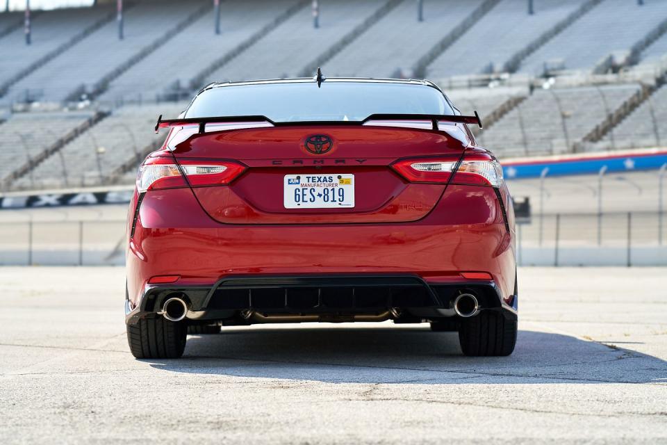 <p>The Camry TRD's chassis is stiffened by underbody braces and a V-brace behind the rear seats.</p>