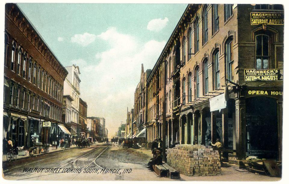 The Wysor Opera House Saloon was in one of the bays on the right side of the photo, early 1900s.