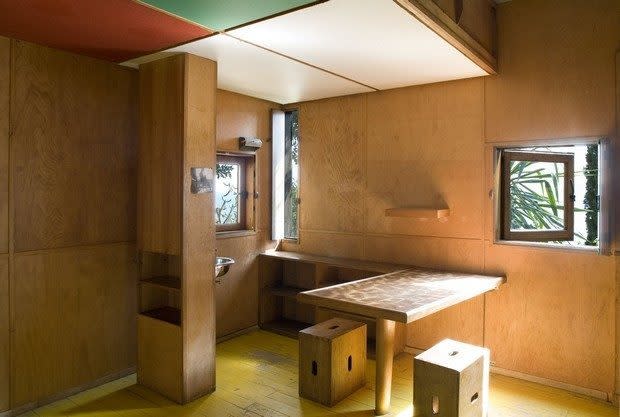 Read more about Le Corbusier's 150-square-foot cabin, the only home that the master architect ever designed for himself, in <a href="http://yhoo.it/U0kLJn" rel="nofollow noopener" target="_blank" data-ylk="slk:"Five tiny homes with European flair" on Yahoo! Homes;elm:context_link;itc:0;sec:content-canvas" class="link ">"Five tiny homes with European flair" on Yahoo! Homes</a>.