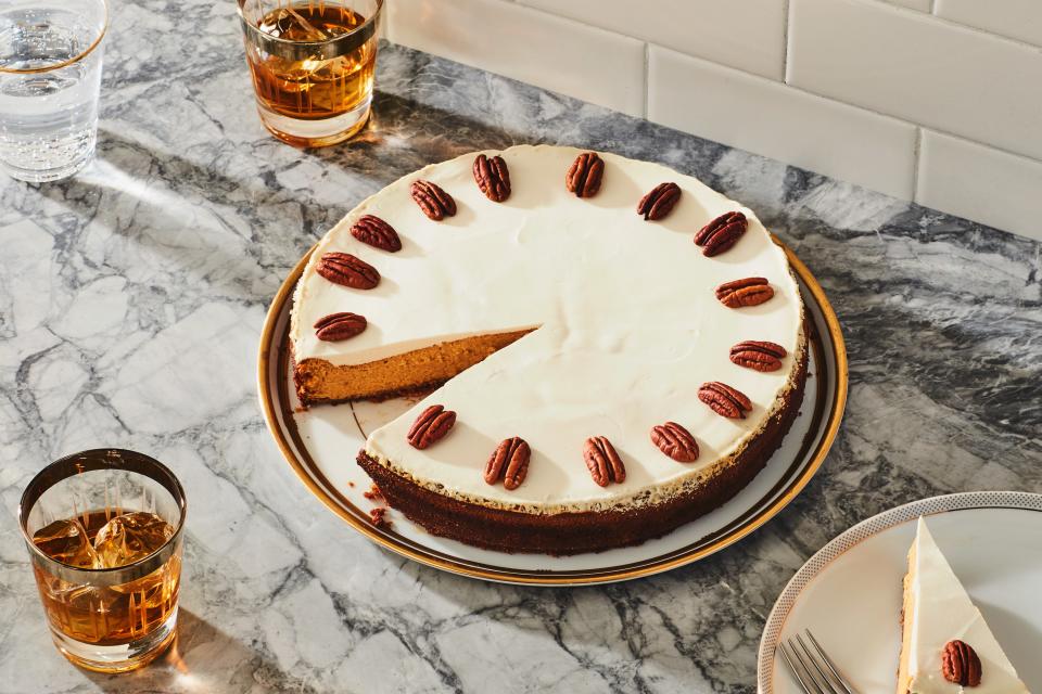 Pumpkin Cheesecake with Bourbon–Sour Cream Topping