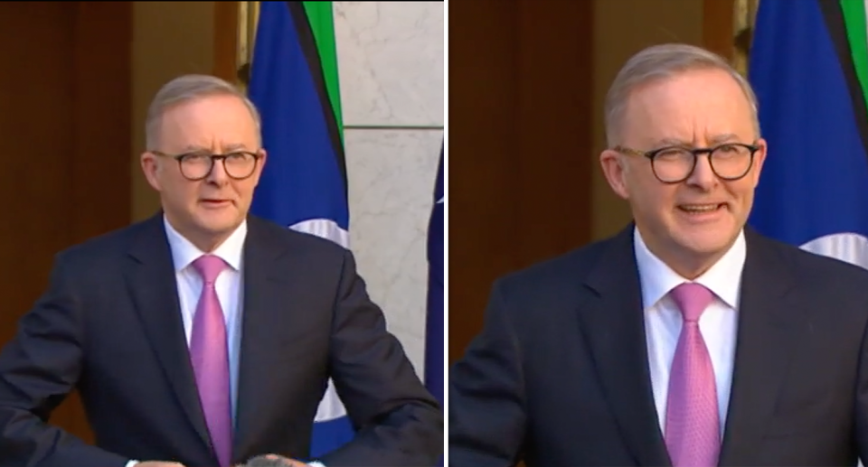 The prime minister grinned as faced reporters at Parliament House. Source: ABC