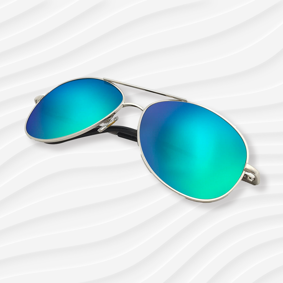 the J + S classic aviator sunglasses on a white wavy background