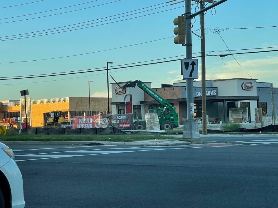 Raising Cane's is being built at the corner of Bromley Boulevard and Route 541 in Burlington Township. Panera Bread and Freddy’s Frozen Custard and Steakburgers are two other restaurants coming to that location, which is the former site of the Burlington Center Mall.