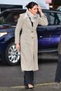 <p>Markle wore a <a href="http://www.revolve.com/smythe-brando-coat-in-camel/dp/SMYT-WO124/?source=ran&ranMID=41816&ranEAID=TnL5HPStwNw&ranSiteID=TnL5HPStwNw-iE1yQjnfbURoiVBUBmGQwg" rel="nofollow noopener" target="_blank" data-ylk="slk:Smythe 'Brando coat';elm:context_link;itc:0;sec:content-canvas" class="link ">Smythe 'Brando coat'</a>, a Marks and Spencer wool blend <a class="link " href="http://www.marksandspencer.com/wool-blend-round-neck-bell-sleeve-jumper/p/p22511692?OmnitureRedirect=T385065T&source=affwindow&extid=af_a_Content_78888_Skimlinks&comgp=78888&cvosrc=affiliate.aw.78888&awc=1402_1515583060_4361ef0778021488b92633238c559529" rel="nofollow noopener" target="_blank" data-ylk="slk:round neck bell sleeve;elm:context_link;itc:0;sec:content-canvas">round neck bell sleeve </a><a class="link " href="http://www.marksandspencer.com/wool-blend-round-neck-bell-sleeve-jumper/p/p22511692?OmnitureRedirect=T385065T&source=affwindow&extid=af_a_Content_78888_Skimlinks&comgp=78888&cvosrc=affiliate.aw.78888&awc=1402_1515583060_4361ef0778021488b92633238c559529" rel="nofollow noopener" target="_blank" data-ylk="slk:jumper;elm:context_link;itc:0;sec:content-canvas">jumper</a>, <a href="https://uk.burberry.com/wool-wide-leg-trousers-p40582801" rel="nofollow noopener" target="_blank" data-ylk="slk:Burberry trousers;elm:context_link;itc:0;sec:content-canvas" class="link ">Burberry trousers</a> and a scarf by Jigsaw. </p><p>She accessorised the look with a <a href="https://zofiaday.myshopify.com/collections/rings/products/bar-stack-rings?variant=44138586115" rel="nofollow noopener" target="_blank" data-ylk="slk:Bar Stack Ring;elm:context_link;itc:0;sec:content-canvas" class="link ">Bar Stack Ring</a> in 14-karat yellow gold featuring pavé diamonds from Zofia Day to visit a Radio station in Brixton.<br></p>