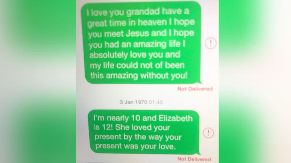 James O'Brien discovered these messages to his late father on his daughter's phone. Source: Twitter/James O'Brien