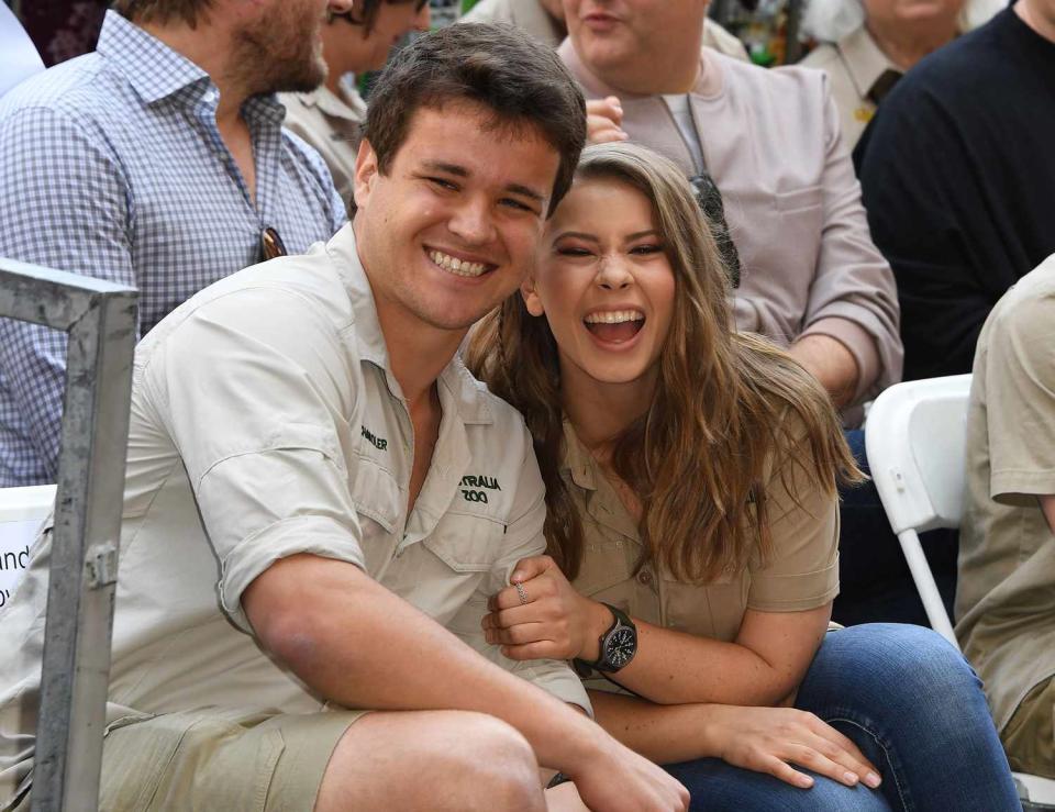 Chandler Powell and conservationist and TV personality Bindi Irwin pose for a photo at the ceremony for Steve Irwin, who was honored posthumously with a Star on the Hollywood Walk of Fame in Hollywood, California on April 26, 2018