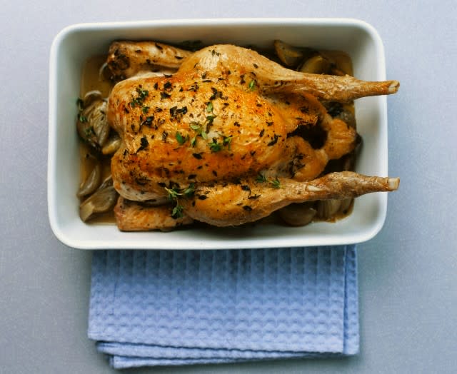 <div class="caption-credit"> Photo by: Corbis</div><div class="caption-title">Chicken Recipes</div>Cheap, healthy, and a perennial crowd-pleaser, it's no surprise chicken is our go-to dinner. <br> <ul> <li> <a rel="nofollow" href="http://shine.yahoo.com/food/recipes/simple-roast-chicken-1898572.html" data-ylk="slk:Basic Roast Chicken;elm:context_link;itc:0;sec:content-canvas;outcm:mb_qualified_link;_E:mb_qualified_link;ct:story;" class="link  yahoo-link">Basic Roast Chicken</a> </li> <li> <a rel="nofollow" href="http://shine.yahoo.com/shine-food/20-minute-recipe-fast-chicken-chili-154400649.html" data-ylk="slk:Chicken Chili;elm:context_link;itc:0;sec:content-canvas;outcm:mb_qualified_link;_E:mb_qualified_link;ct:story;" class="link  yahoo-link">Chicken Chili </a> </li> <li> <a rel="nofollow" href="http://shine.yahoo.com/shine-food/one-pot-meal-chicken-biscuits-175000851.html%20" data-ylk="slk:Chicken and Biscuits;elm:context_link;itc:0;sec:content-canvas;outcm:mb_qualified_link;_E:mb_qualified_link;ct:story;" class="link  yahoo-link">Chicken and Biscuits <br></a> </li> <li> <a rel="nofollow" href="http://shine.yahoo.com/shine-food/20-minute-recipe-cider-glazed-chicken-browned-butter-171100728.html" data-ylk="slk:Cider-Glazed Chicken;elm:context_link;itc:0;sec:content-canvas;outcm:mb_qualified_link;_E:mb_qualified_link;ct:story;" class="link  yahoo-link">Cider-Glazed Chicken</a> </li> <li> <a rel="nofollow" href="http://shine.yahoo.com/food/recipes/chicken-tacos-540933.html%20" data-ylk="slk:Chicken Tacos;elm:context_link;itc:0;sec:content-canvas;outcm:mb_qualified_link;_E:mb_qualified_link;ct:story;" class="link  yahoo-link">Chicken Tacos </a> </li> </ul> <p> <a rel="nofollow" href="http://recipes.search.yahoo.com/search;_ylt=A2KJ3CT_QrZQ7VMA5oCDmolQ?p=chicken&fr2=sb-top&fr=shine&type_param=" data-ylk="slk:Find More Chicken Recipes>>;elm:context_link;itc:0;sec:content-canvas" class="link ">Find More Chicken Recipes>></a> <br> </p>