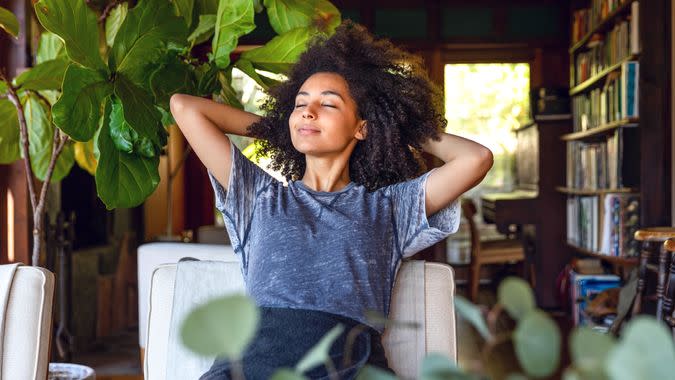 Young american woman enjoy some time in her house in Los Angeles, California.